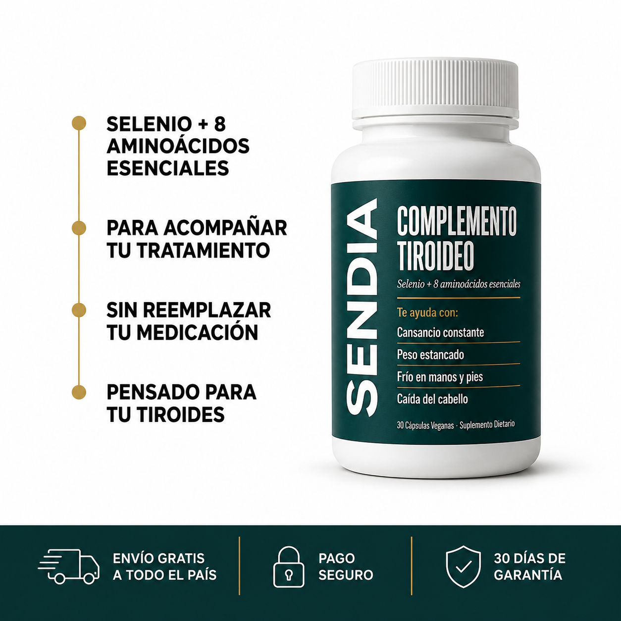 Sendia — Complemento de selenio + 8 aminoácidos esenciales para tiroides