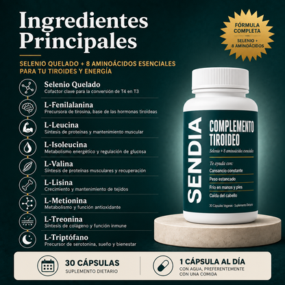 Sendia — Complemento de selenio + 8 aminoácidos esenciales para tiroides