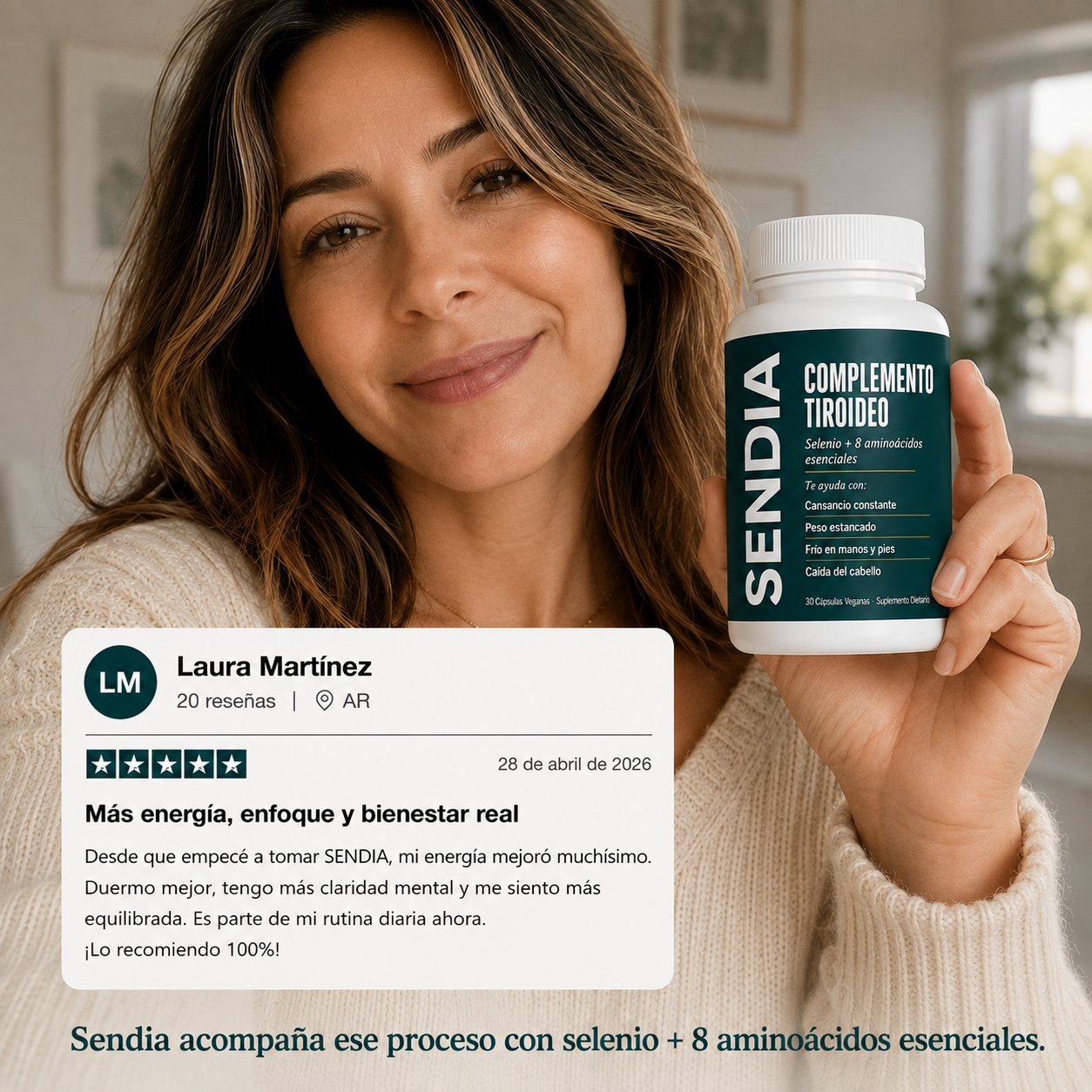 Sendia — Complemento de selenio + 8 aminoácidos esenciales para tiroides