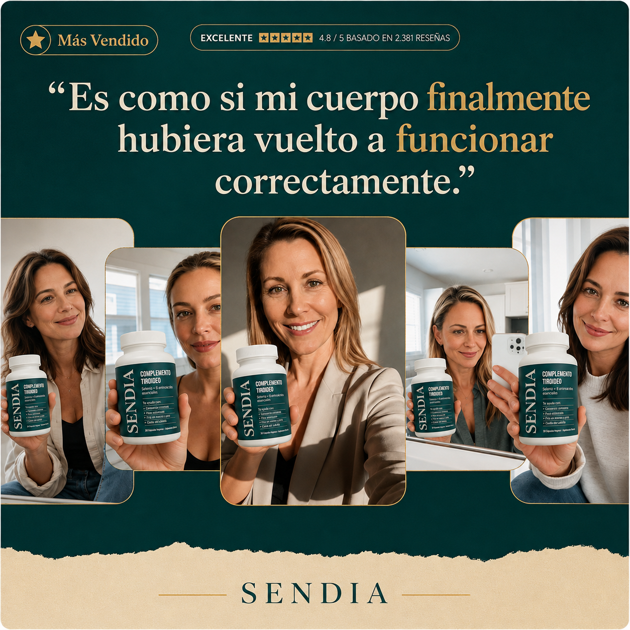 Sendia — Complemento de selenio + 8 aminoácidos esenciales para tiroides